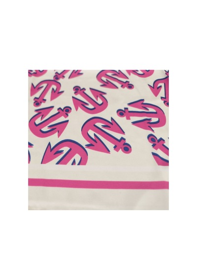 Tikitonki Pembe Çapa Figürlü Saten Beyaz Eşarp 90x90 Beyaz Beyaz