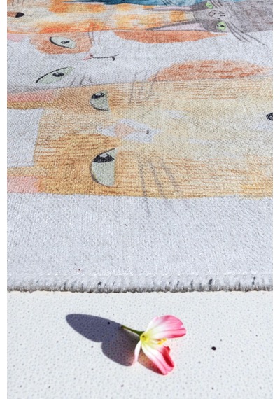 Renkli Kedi Desenli Kilim Çocuk & Oyun Odası Dekoratif Tasarım Çok Renkli Çok Renkli