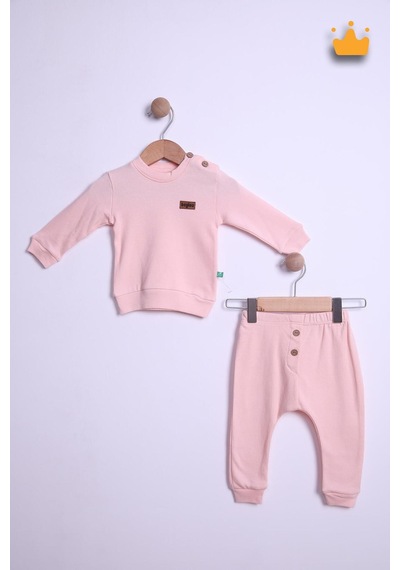 Babyhola Kız Erkek Bebek Çocuk Takım Pamuk Düğmeli Alt Üst Takım 23631 Pembe