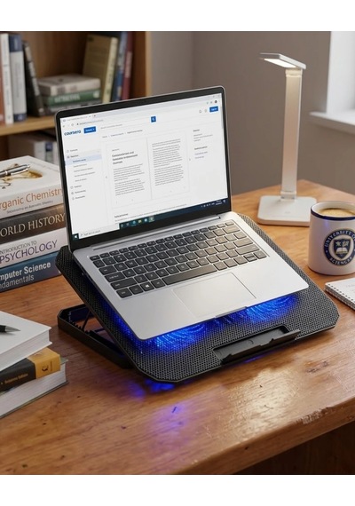 Mey İthalat Usb Girişli Laptop Soğutma Standı Çift Fan Mavi Işıklı Notebook Soğutucu