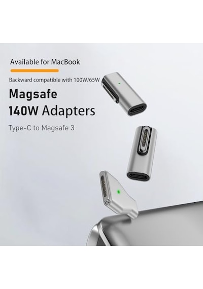 Type-c - Magsafe 3 İle Uyumlu Manyetik Şarj Adaptörü Çevirici 140w Hızlı Şarj Desteği, Led Göstergeli Gümüş Sfu-3