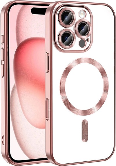 Apple Uyumlu iPhone 16 Pro Kılıf Kamera Korumalı M-safe Wireless Şarj Özellikli Zore Demre Kapak Rose Gold