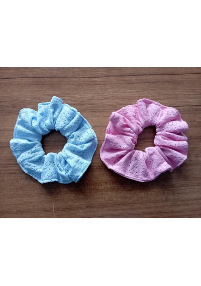 Büyük Boy Lastik Toka, Mavi Ve Pembe, Dantel Desenli, 2'li Set Diğer