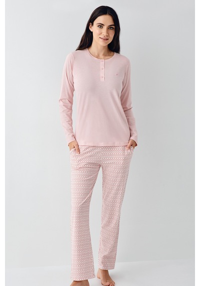 Pierre Cardin 9080 Modal Uzun Kol Kadın Pijama Takımı V1 Açık Pembe
