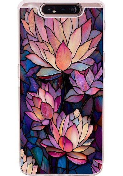 Printify Samsung Galaxy A80 İle Uyumlu Vitray Sessiz Lotus Tasarımlı Şeffaf Silikon Kılıf Şeffaf