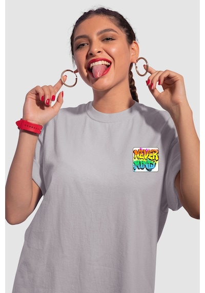 Unisex Renkli Graffiti Baskılı Oversize Beyaz T-shirt Antrasit