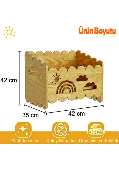 Montessori Ahşap Oyuncak Ve Kitap Saklama Kutusu Doğal