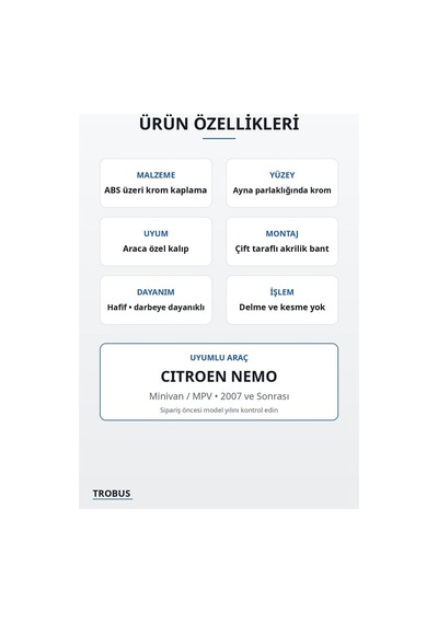 Citroen Nemo 2007 Ve Sonrası Uyumlu Krom Stop Çerçevesi 2 Parça Abs Krom