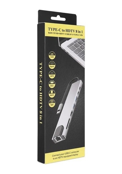 Hytech Hy-usbc83 4k 30hz Gri Metal 2xusb3.0, 1xusb2.0, Gigabit Pd, Typec Data, Sd/tf Kart Okuyucu Type C Adaptör-129130
