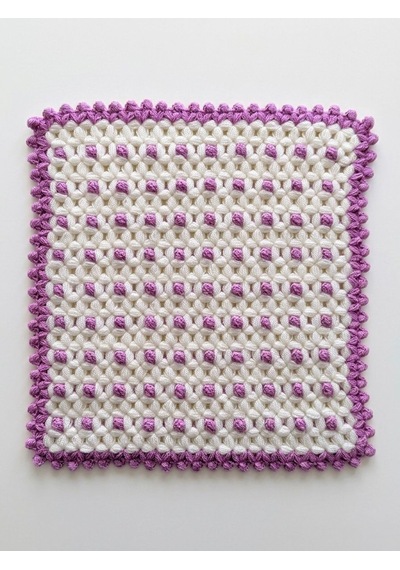 Herşey Fırsat Banyo Lifi Yün El Örmesi Ceyizlik Kare Çiçek Desenli 32x32 Cm