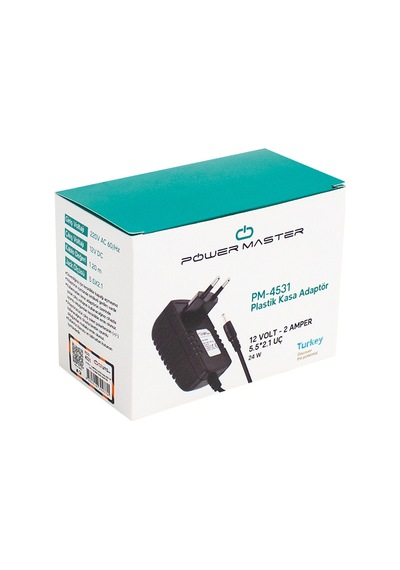 POWERMASTER PM-4531 12 VOLT - 2 AMPER PLASTİK KASA PRİZ TİPİ ADAPTÖR 5.5*2.5 UÇ