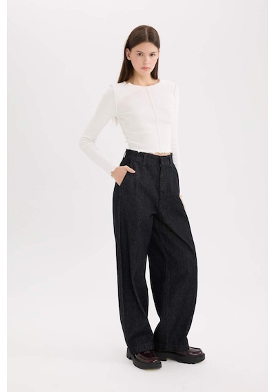 DeFacto Baggy Fit Yüksek Bel Uzun Jean Pantolon E2966AX25SPNM34