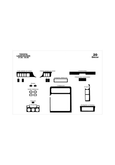 Toyota Land Cruiser Torpido Kaplama 1996-1998 20 Parça Piano Black