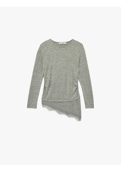 Koton Slim Fit Uzun Kollu Viskon Karışımlı Dantel Detaylı Asimetrik Tişört Gri 6sal10387ık Gri
