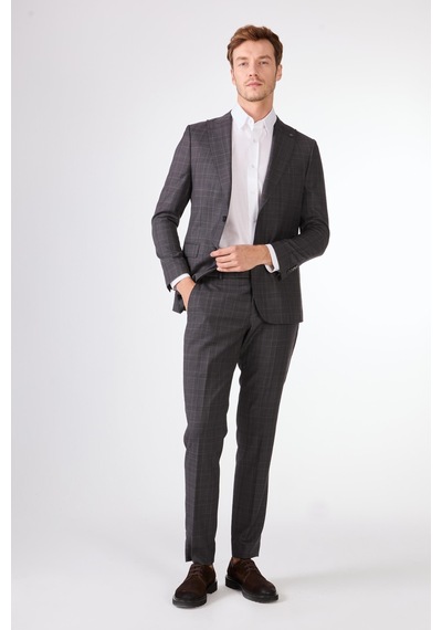 Dufy Gri Balıksırtı Erkek Takım Elbise - Slim Fit Gri