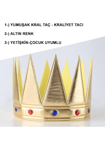Altın Renk Eva Yumuşak Kral Kraliyet Tacı Yetişkin Çocuk Uyumlu 55 Cm 5691 "