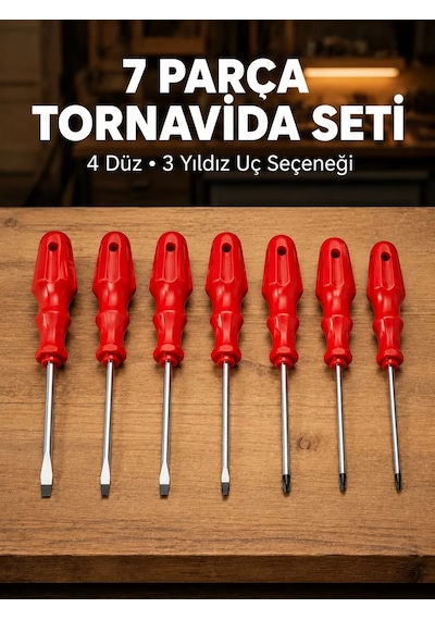 7'li Düz Ve Yıldız Tornavida Seti Çelik Manyetik Uçlu 86027889