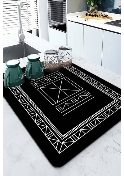 Siyah Etnik Microfiber Bulaşık Kurutma Kurulama Matı Mm014n11