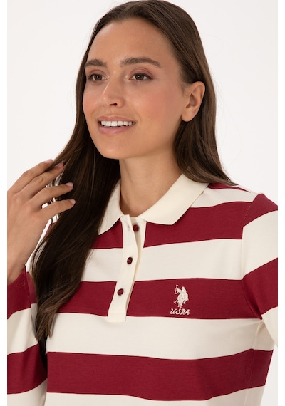 U.S. Polo Assn. Kadın Koyu Frambuaz Çizgili Polo Yaka Sweatshirt 50314207-VR104