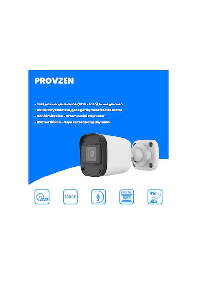 Provzen Hikvision Unv 6'lı Full Hd Güvenlik Kamerası Set Gece Görüş, Mikrofon, Olay Anında Bildirim