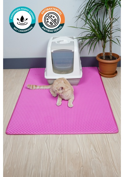 100x110 Cm Hücreli Kedi Kumu Paspası Kedi Matı Kedi Tuvalet Önü Paspası Pembe