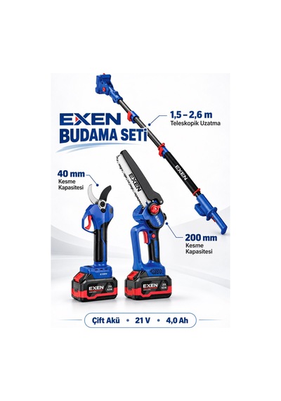 Exen Eng 604 Set + Eng 680 Ts Şarjlı Bahçe Seti Teleskopik Uzatma Dahil