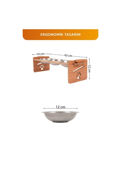 Ahşap Üç Gözlü Ayarlanabilir Kedi-köpek Mama Ve Su Kabı