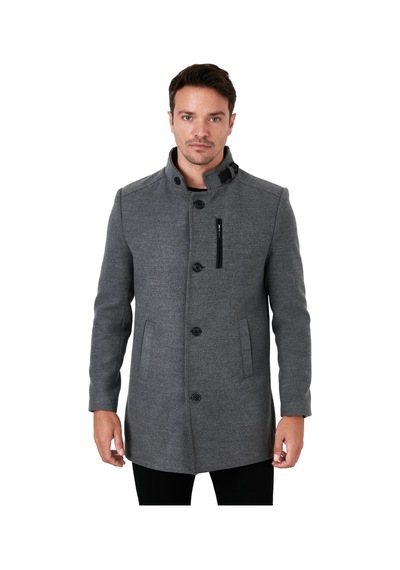 Buratti Slim Fit Düğmeli Dik Yaka Kaşe Erkek Kaban 5840099 Açık Gri