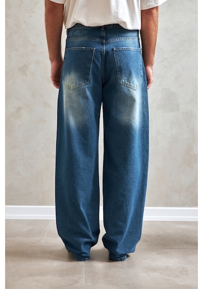 Erkek Ekstra Baggy Jean Pantolon Mavi