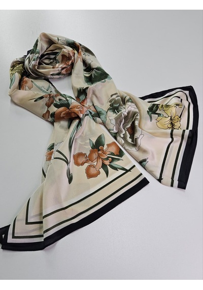Miorel Scarfs Yeni Sezon Çiçek Desen Vual İpek Şal Fular Silk Scarfs Shawl Hijab Krem