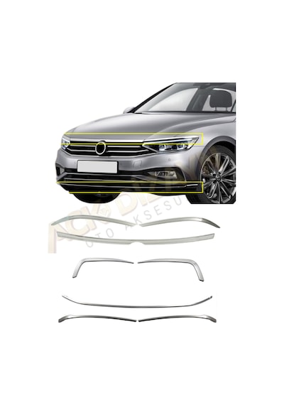 Vw Passat B8,5 2019+ 3'lü Ön Krom Seti Sis Çerçeve-ön Tampon Çıtası-far Kaşı A+