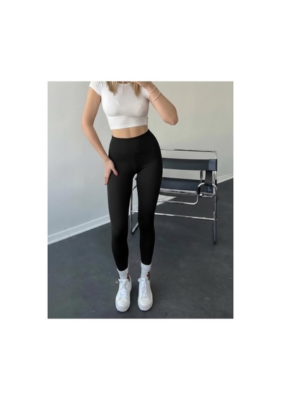 Mercan Kids & Butik Kadın Yüksek Bel Toparlayıcı Tayt Dikişsiz İç Göstermez Spor Taytı Siyah