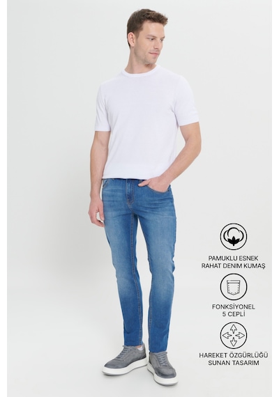 AC&Co / Altınyıldız Classics Ekstra Slim Fit Dar Kesim Pamuklu Riss Erkek Jean Kot Pantolon Lacivert