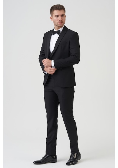 White Stone Los Angeles D2402 Slim Fit 6 Drop Damatlık Takım Elbise Siyah - Siyah