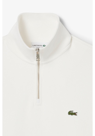 Lacoste Men's Classic Fit Neck Zip Sweatshirt Yarım Fermuarlı Yüksek Yaka Pamuklu Sweatshirt Beyaz