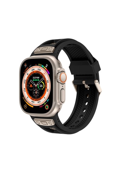 Apple Watch Ultra 49mm Uyumlu Krd-117 Hava Alabilen Delikli Metal Süslemeli Desenli Silikon Kordon - T