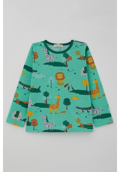 Breeze Erkek Bebek Pijama Takımı Safari Temalı Sevimli Hayvancıklar Desenli 9 Ay-3 Yaş, Yeşil