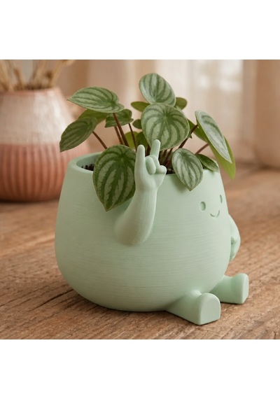 3d Baskı Smiley Face Planter - Gülümseyen Karakterli Saksı-mint