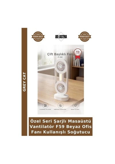 Özel Seri Şarjlı Masaüstü Vantilatör F59 Beyaz Ofis Fanı Kullanışlı Soğutucu