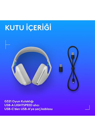 Logitech G321 Lightspeed Bluetooth Kablosuz Hafif Konforlu Mikrofonlu Oyuncu Kulaklığı - Beyaz