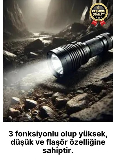3 Fonksiyonlu Q5 Led Ultra Parlak Uzun Menzilli Pilli Yüksek Işık Gücüyle Acil Durum Kamp El Feneri Beyaz