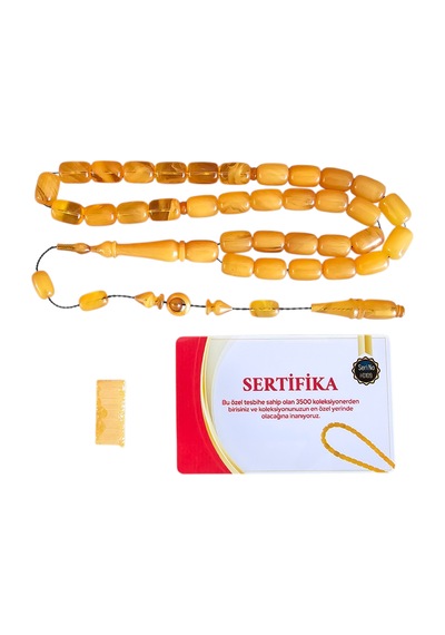 1 Tonluk Tesbihten Yapılma 109 Sertifika Nolu Sıkma Kehribar Tesbih Lt1408 Sarı