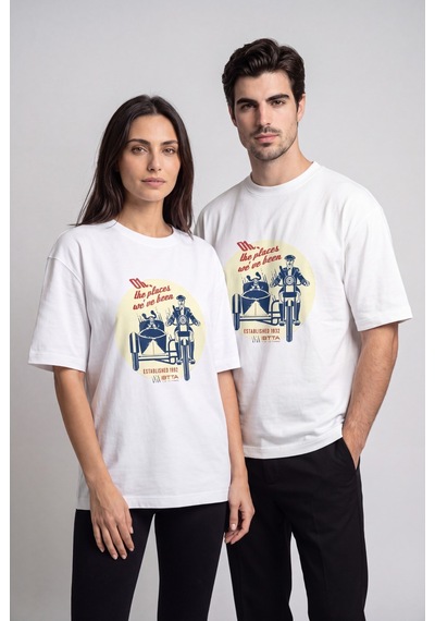 Black Nova Oversize Baskılı Unisex %100 Pamuk T-shirt The Places Beyaz