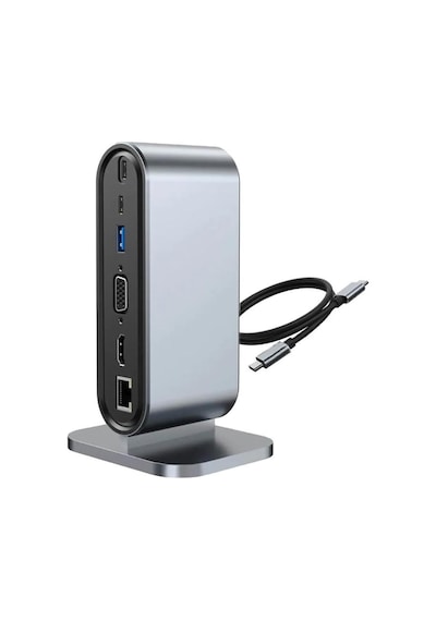 Usb C To Hdtv + Vga + 7 Ports Hub + Sd/tf Readcarder Sb C Hub Dizüstü Bilgisayar Bağlantı İstasyonu, Vga İle 12'si 1 Arada Dock, Hdmı 4k, 100mbps Ethernet, 3 X Usb-a 3.0 Ve 100w Usb- Zr773