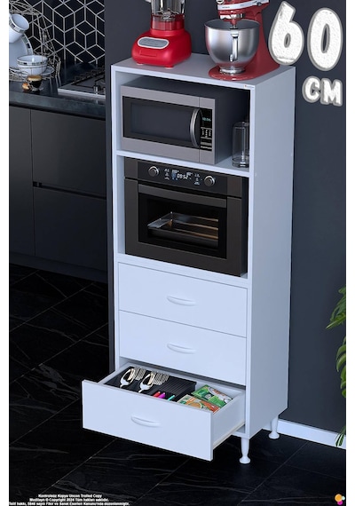 Velar 60 Cm 3 Çekmeceli Mikrodalga Fırın Mutfak Erzak Dolabı Çok Amaçlı Banyo Dolabı 60x150x32 Cm Beyaz Velar 60 Cm 3 Çekmeceli Mikrodalga Fırın Mutfak Erzak Dolabı Çok Amaçlı Banyo Dolabı 60x150x32 Cm Beyaz