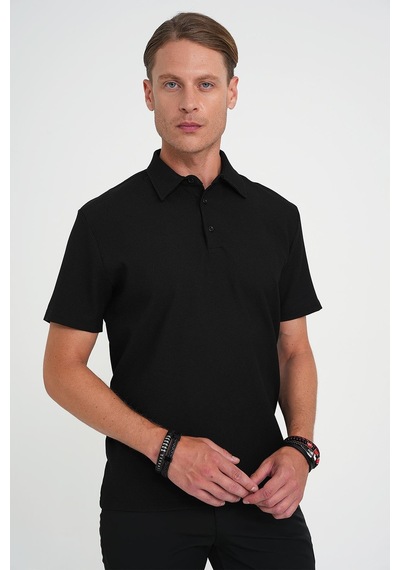 Efor Slim Fit Polo Yaka Modal Fitilli Kısa Kol Siyah Tişört Ts 904 Siyah
