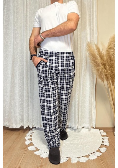 Erkek Desenli Cepli Lastikli Bel Pijama Altı Beyaz