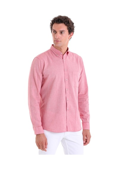 Hatemoğlu Bordo Comfort Fit Düz 100% Pamuk Düğmeli Yaka Uzun Kollu Casual Oxford Gömlek Bordo