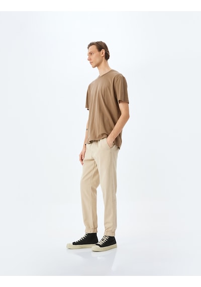Koton Kanvas Pamuklu Beli Bağcıklı Chino Cep Detaylı Jogger Pantolon Bej 5sam40008hw Ekru