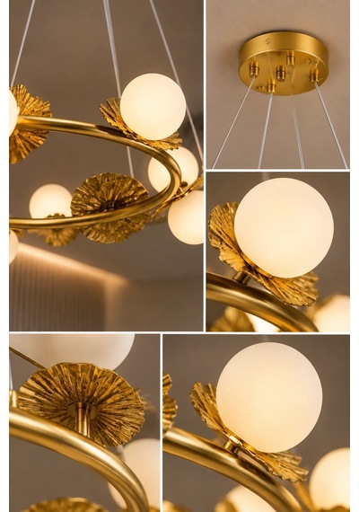 Modern Premium 8li Eskitme Halka Sarkıt Avizesi Salon Mutfak Oturma Odası Şık Modelleri 80cm G9 Duy Gold